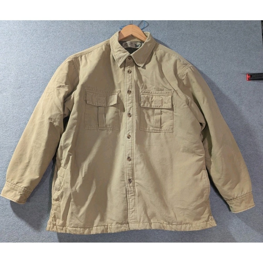 Arrow Blue Jeans Co Chore Coat Mens XL Tan Canvas Quilted Lined Y2K Work Jacket
